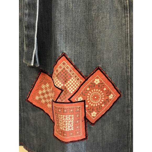 Vtg Handmade 70s Small Med blue Jean denim Wrap Skirt Pockets Bandana Patchwork - Picture 2 of 8